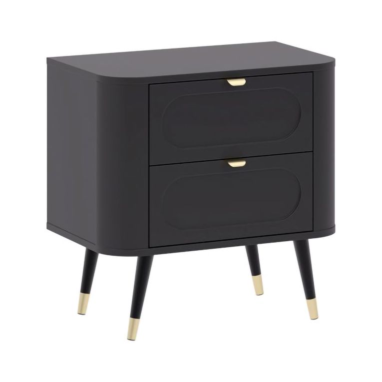 Comodino Nero Antracite 2 Cassetti Apertura Scorrevole 40x59x60h cm, Chiusura Scorrevole - Lemaro