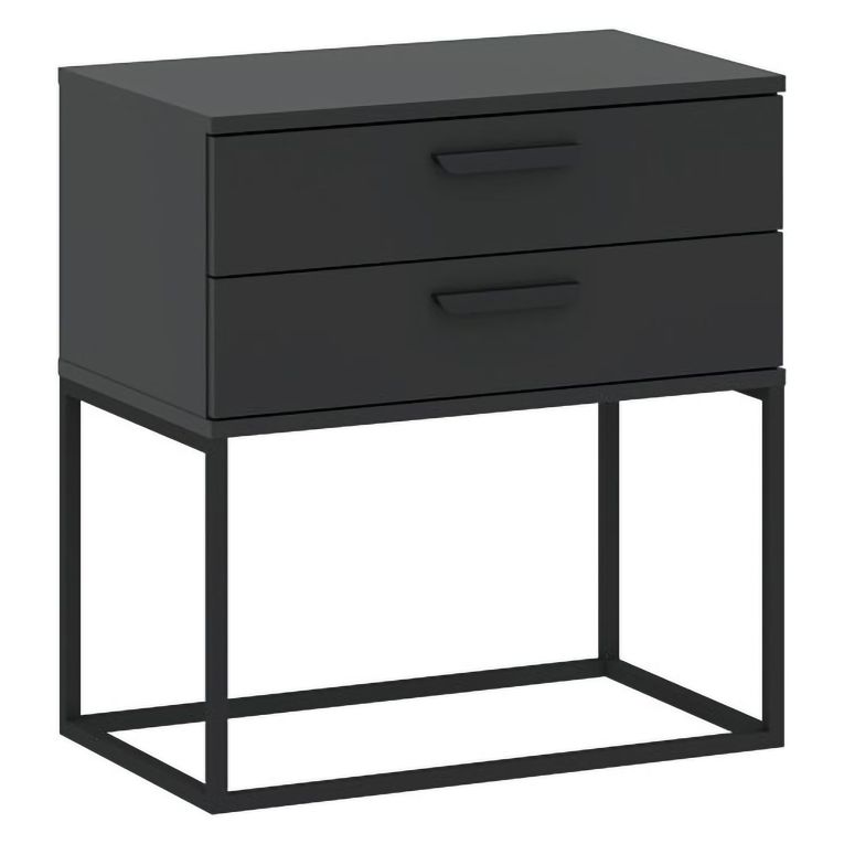Comodino Nero Antracite 2 Cassetti Apertura Scorrevole 60x39x65h cm, Chiusura Scorrevole - Lelabati