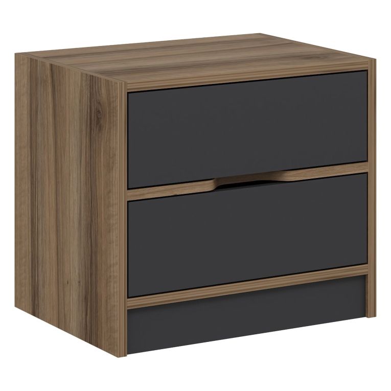 Comodino Nero Antracite Marrone Noce 4 Cassetti Apertura Scorrevole 54x40x47h cm, Chiusura Scorrevole - Legnago