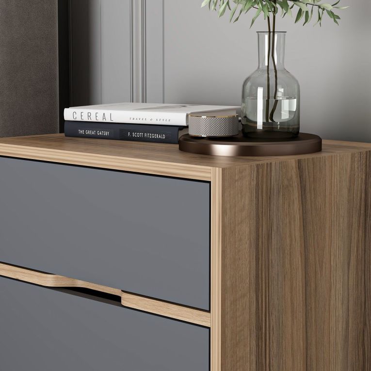 Comodino Nero Antracite Marrone Noce 4 Cassetti Apertura Scorrevole 54x40x47h cm, Chiusura Scorrevole - Legnago