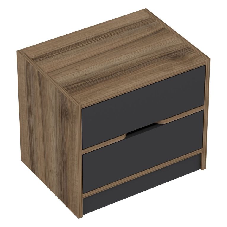 Comodino Nero Antracite Marrone Noce 4 Cassetti Apertura Scorrevole 54x40x47h cm, Chiusura Scorrevole - Legnago