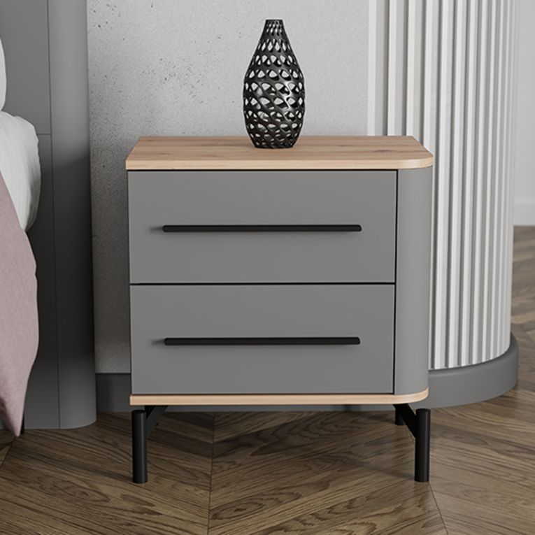 Comodino Nero Antracite Marrone Rovere 2 Cassetti un Ripiano 52x40x56h cm, Apertura Scorrevole - Ojai
