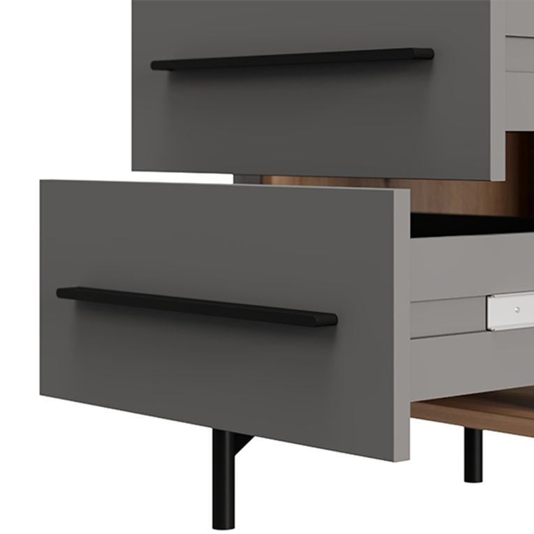 Comodino Nero Antracite Marrone Rovere 2 Cassetti un Ripiano 52x40x56h cm, Apertura Scorrevole - Ojai