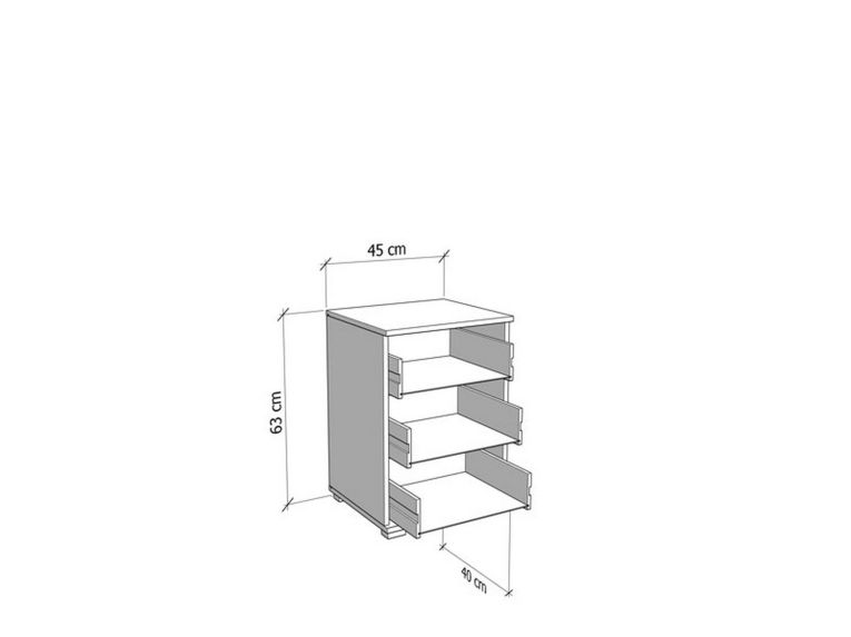Comodino Nero Antracite Nero 3 Cassetti un Ripiano 45x40x63h cm, Apertura Scorrevole - Talana