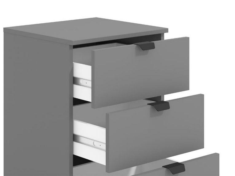 Comodino Nero Antracite Nero 3 Cassetti un Ripiano 45x40x63h cm, Apertura Scorrevole - Talana