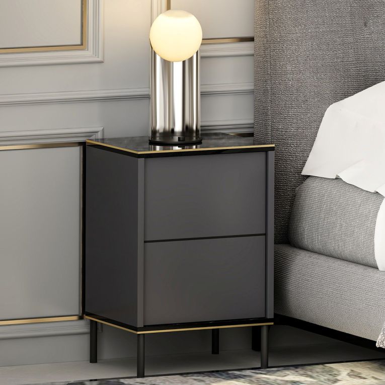 Comodino Nero Antracite oro un Ripiano Apertura Battente 40x35x60h cm, Un'anta - Vestone