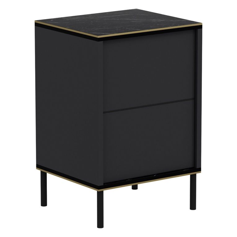 Comodino Nero Antracite oro un Ripiano Apertura Battente 40x35x60h cm, Un'anta - Vestone