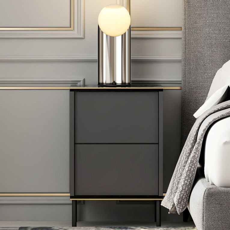 Comodino Nero Antracite oro un Ripiano Apertura Battente 40x35x60h cm, Un'anta - Vestone