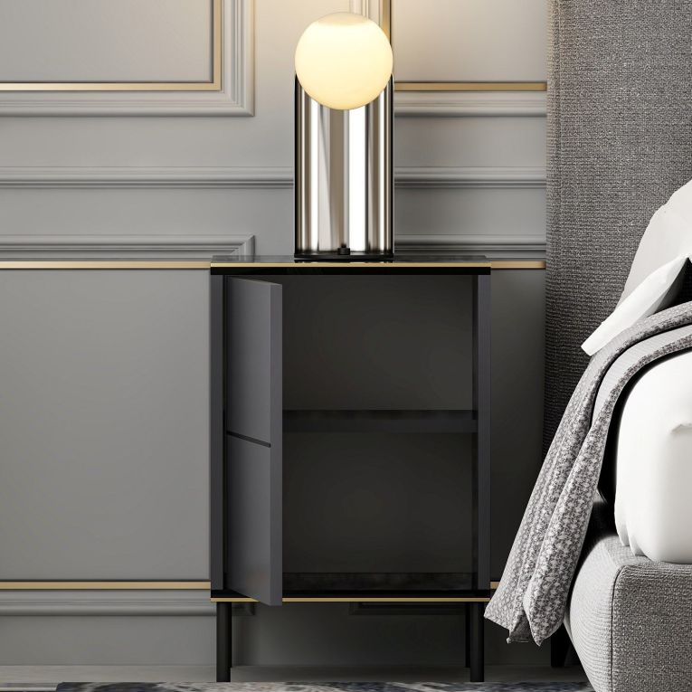 Comodino Nero Antracite oro un Ripiano Apertura Battente 40x35x60h cm, Un'anta - Vestone