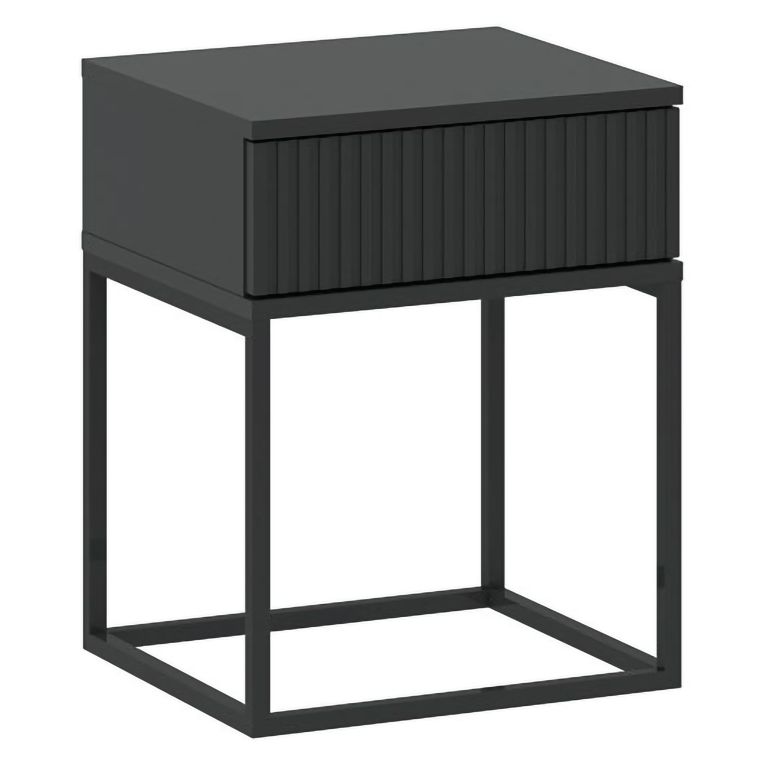 Comodino Nero Antracite un Cassetto Apertura Scorrevole 40x39x52h cm, Chiusura Scorrevole - Lelalaha