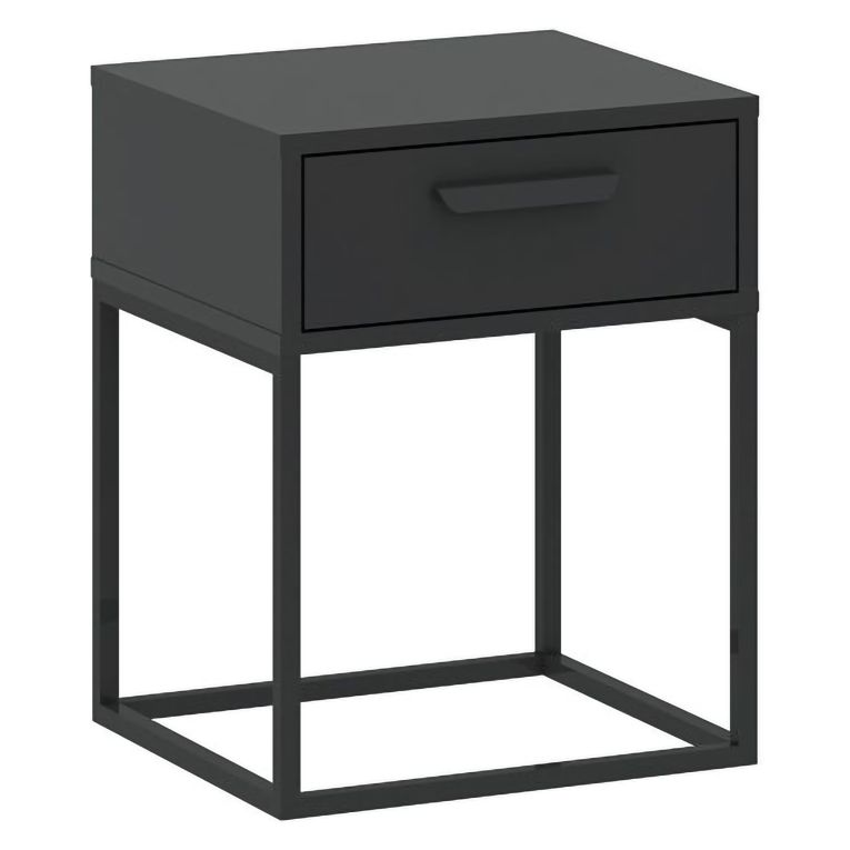 Comodino Nero Antracite un Cassetto Apertura Scorrevole 40x39x52h cm, Chiusura Scorrevole - Lelimapa
