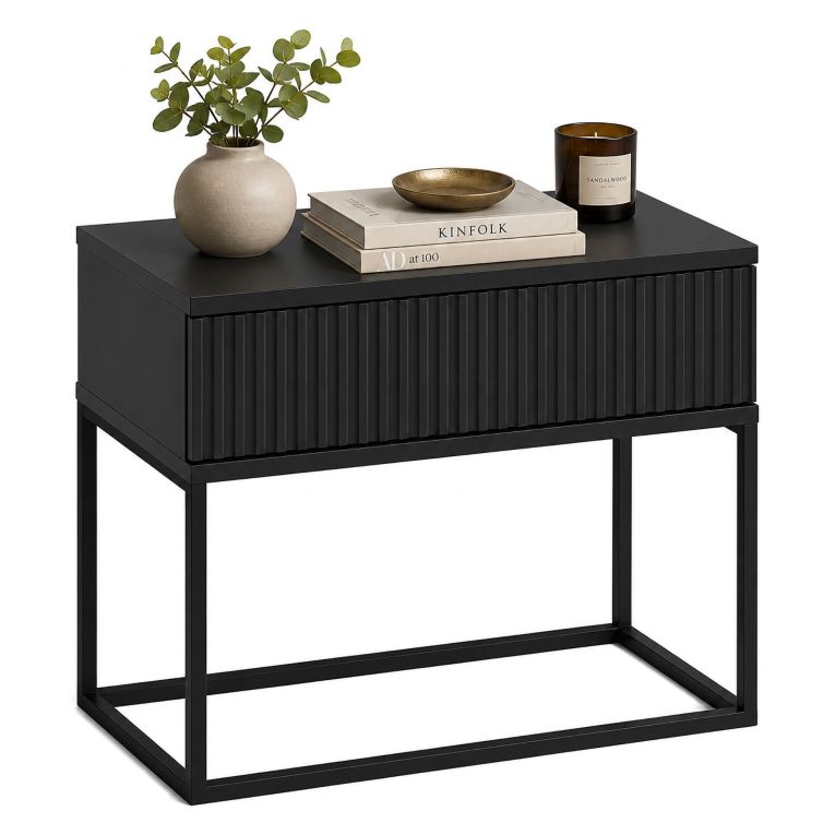 Comodino Nero Antracite un Cassetto Apertura Scorrevole 60x39x52h cm, Chiusura Scorrevole - Leletete