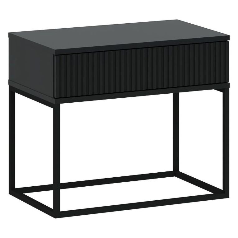 Comodino Nero Antracite un Cassetto Apertura Scorrevole 60x39x52h cm, Chiusura Scorrevole - Leletete