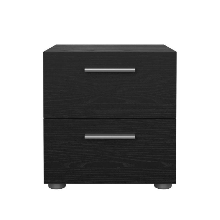 Comodino Nero Effetto Legno 2 Cassetti un Ripiano 40x40x42h cm, Apertura Scorrevole - Apolla