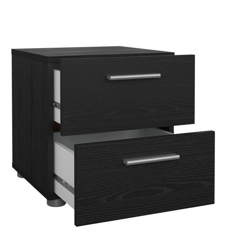 Comodino Nero Effetto Legno 2 Cassetti un Ripiano 40x40x42h cm, Apertura Scorrevole - Apolla