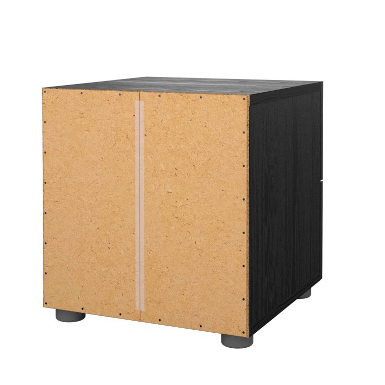 Comodino Nero Effetto Legno 2 Cassetti un Ripiano 40x40x42h cm, Apertura Scorrevole - Apolla