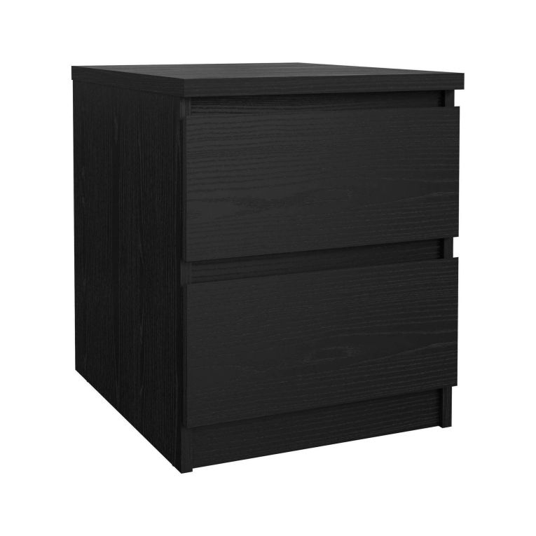 Comodino Nero Effetto Legno 2 Cassetti un Ripiano 50x40x50h cm, Apertura Scorrevole - Azar