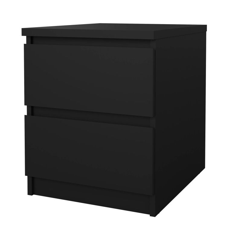 Comodino Nero Effetto Legno 2 Cassetti un Ripiano 50x40x50h cm, Apertura Scorrevole - Azar