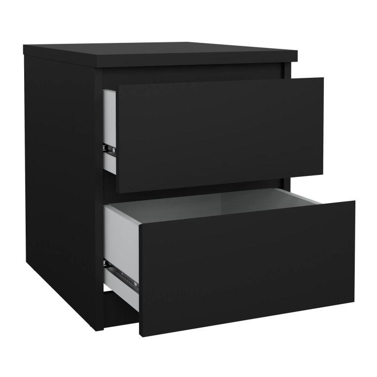 Comodino Nero Effetto Legno 2 Cassetti un Ripiano 50x40x50h cm, Apertura Scorrevole - Azar
