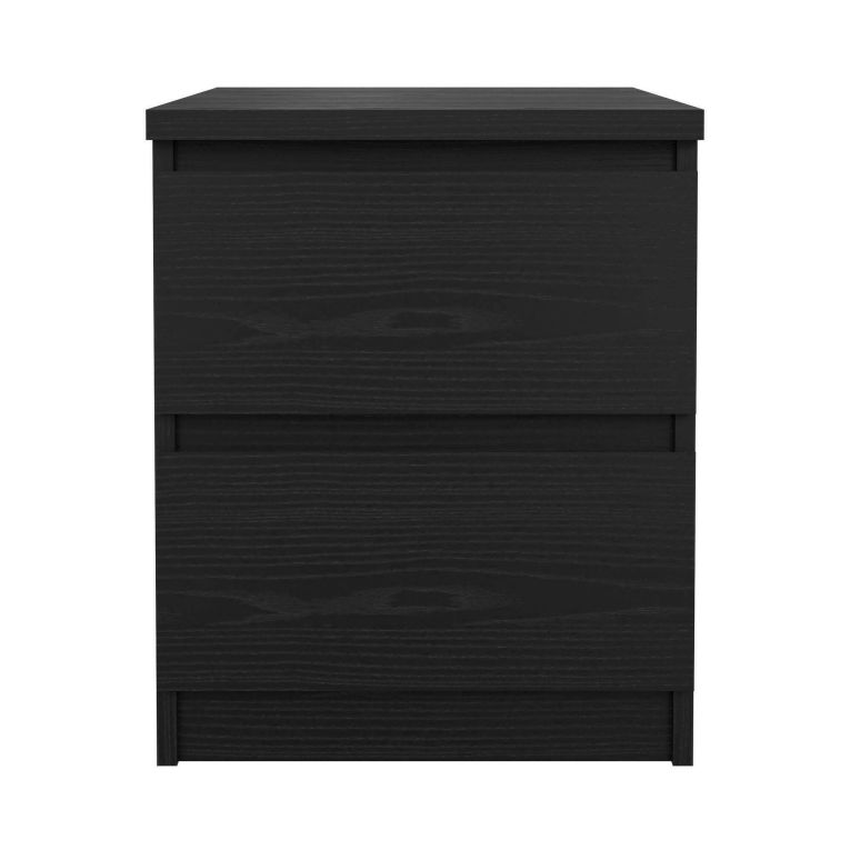 Comodino Nero Effetto Legno 2 Cassetti un Ripiano 50x40x50h cm, Apertura Scorrevole - Azar