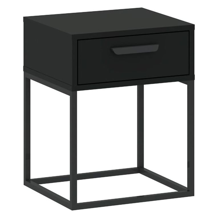 Comodino Nero un Cassetto Apertura Scorrevole 40x39x52h cm, Chiusura Scorrevole - Lelimapa