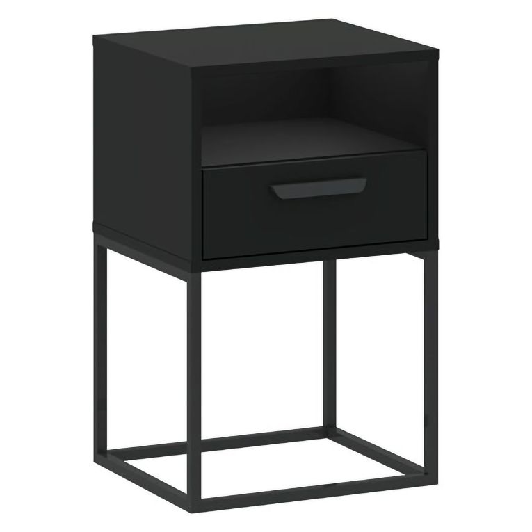 Comodino Nero un Cassetto un Ripiano 40x39x65h cm, Apertura Scorrevole - Lehadasa