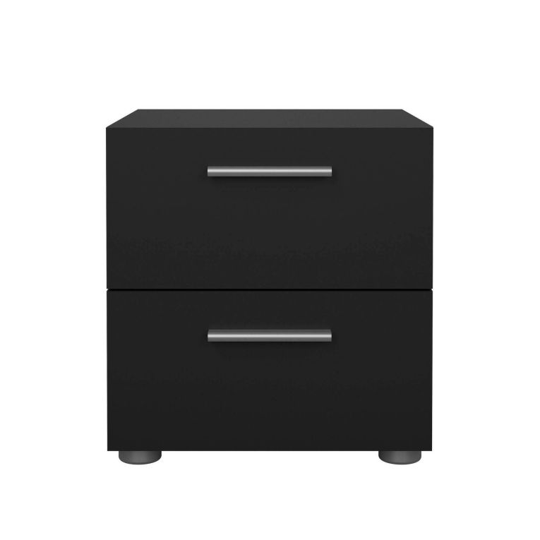 Comodino Nero un Ripiano 2 Cassetti 40x40x42h cm, Apertura Scorrevole - Apolla