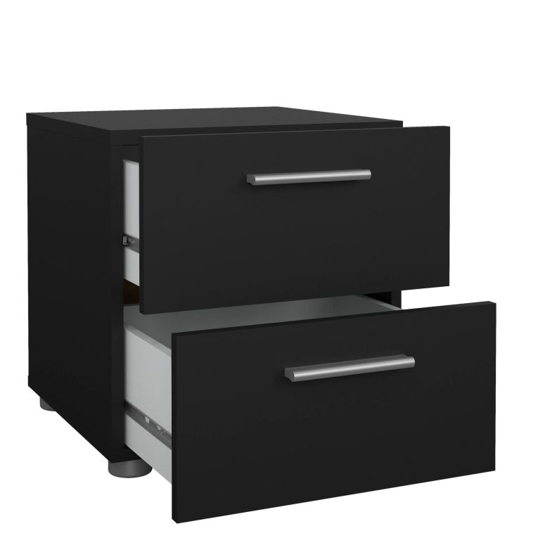 Comodino Nero un Ripiano 2 Cassetti 40x40x42h cm, Apertura Scorrevole - Apolla