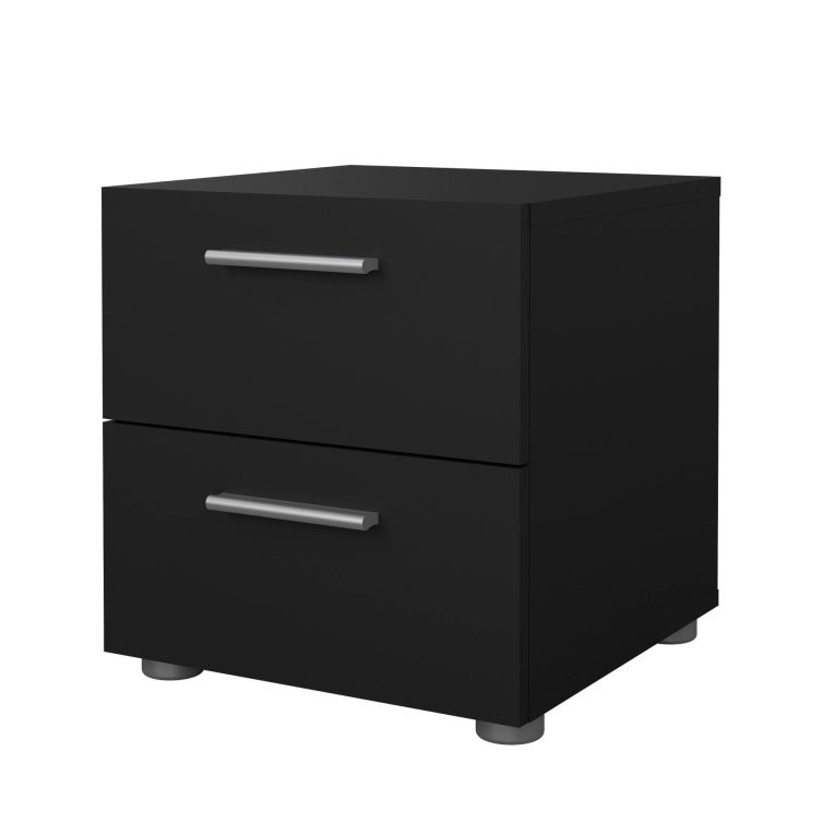 Comodino Nero un Ripiano 2 Cassetti 40x40x42h cm, Apertura Scorrevole - Apolla