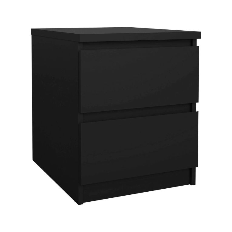 Comodino Nero un Ripiano 2 Cassetti 50x40x50h cm, Apertura Scorrevole - Azar