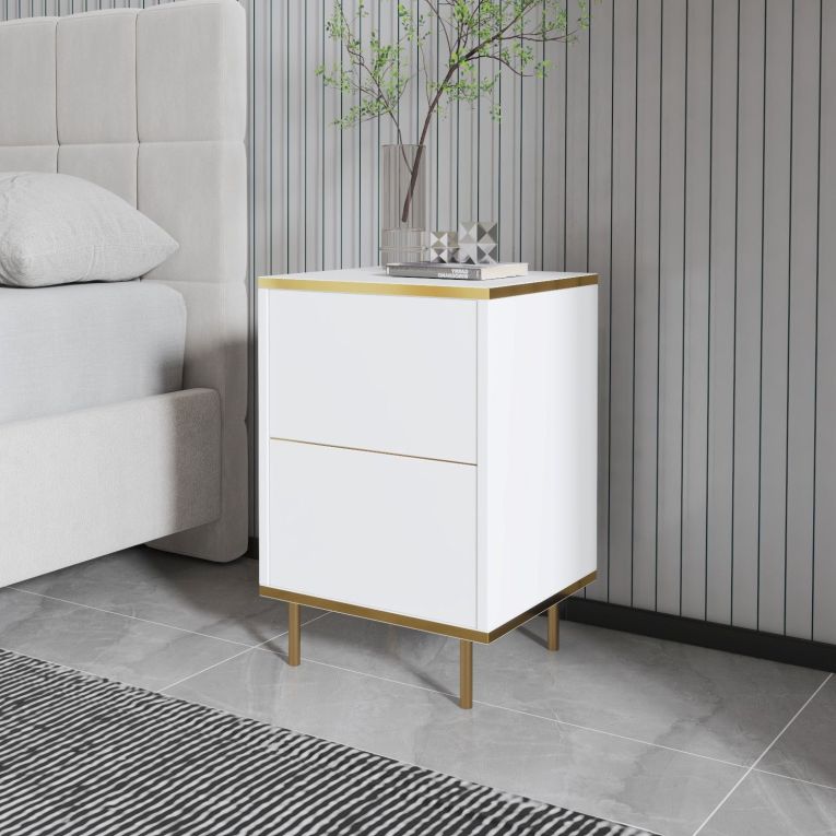 Comodino Oro Bianco un Ripiano Apertura Battente 40x35x60h cm, Un'anta - Vestone