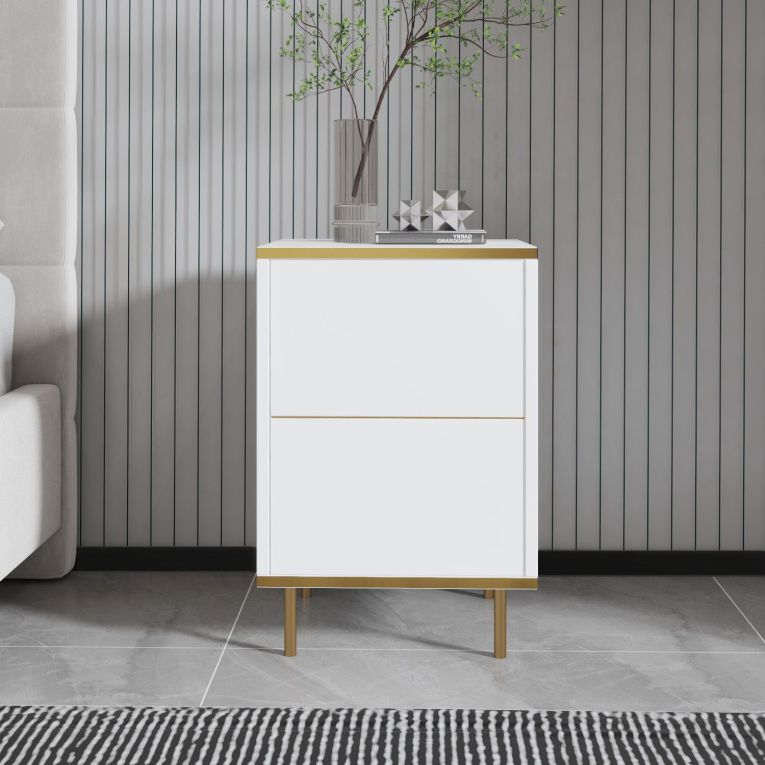 Comodino Oro Bianco un Ripiano Apertura Battente 40x35x60h cm, Un'anta - Vestone
