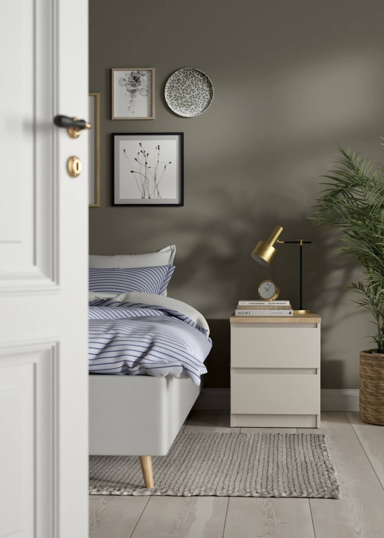 Comodino Patrica, comò basso con 2 cassetti, tavolino da notte elegante e funzionale, 40x50 h50 cm, Beige