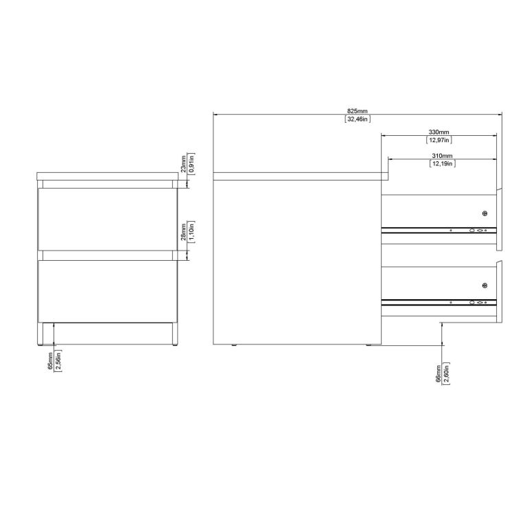 Comodino Patrica, comò basso con 2 cassetti, tavolino da notte elegante e funzionale, 40x50 h50 cm, Beige
