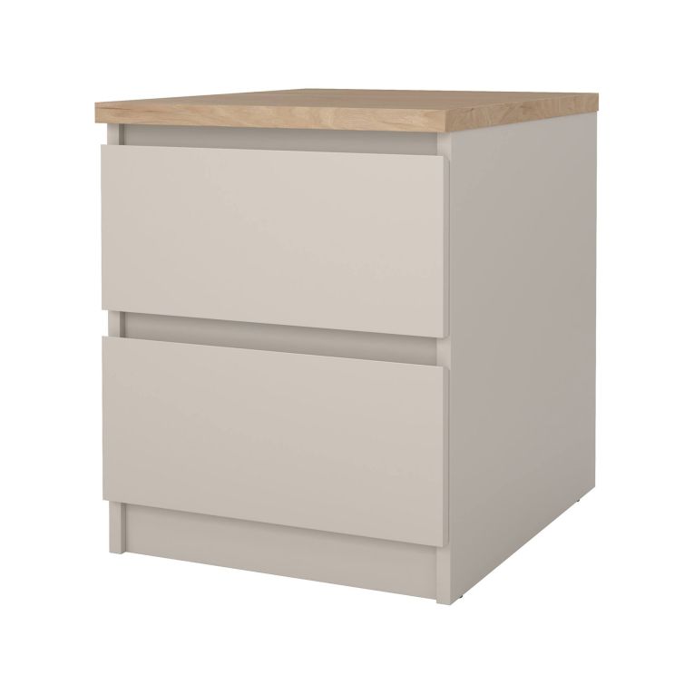 Comodino Patrica, comò basso con 2 cassetti, tavolino da notte elegante e funzionale, 40x50 h50 cm, Beige