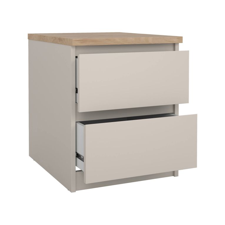 Comodino Patrica, comò basso con 2 cassetti, tavolino da notte elegante e funzionale, 40x50 h50 cm, Beige
