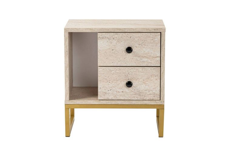 Comodino Predazzo, Comò basso, Tavolino da notte, Mensola da letto, 45x30 h50 cm, Beige e Oro