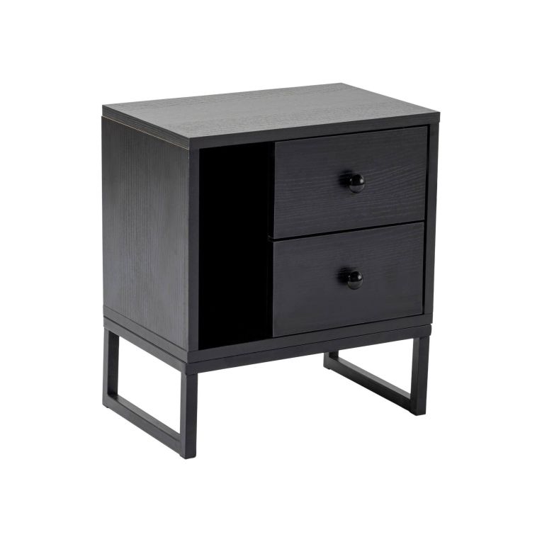 Comodino Predazzo, Comò basso, Tavolino da notte, Mensola da letto, 45x30 h50 cm, Nero