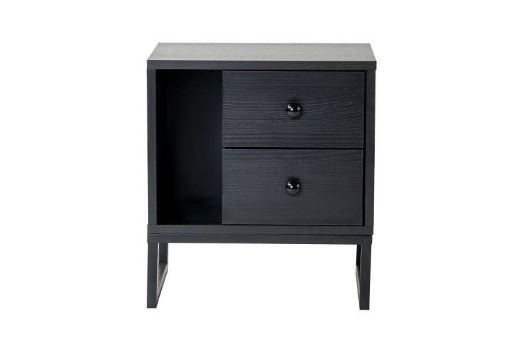 Comodino Predazzo, Comò basso, Tavolino da notte, Mensola da letto, 45x30 h50 cm, Nero
