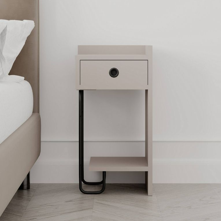 Comodino Rasalas, Comò basso, Tavolino da notte, Mensola da letto, 32x30 h61 cm, Beige