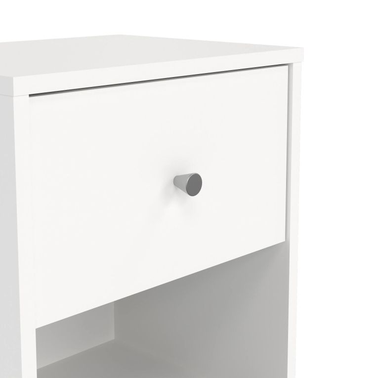 Comodino Roxanne, Comò basso, Tavolino da notte, Mensola da letto, 38x30 h48 cm, Bianco