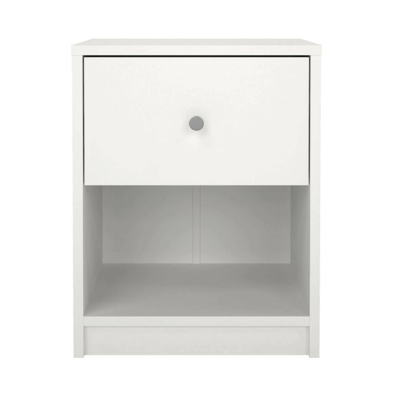 Comodino Roxanne, Comò basso, Tavolino da notte, Mensola da letto, 38x30 h48 cm, Bianco