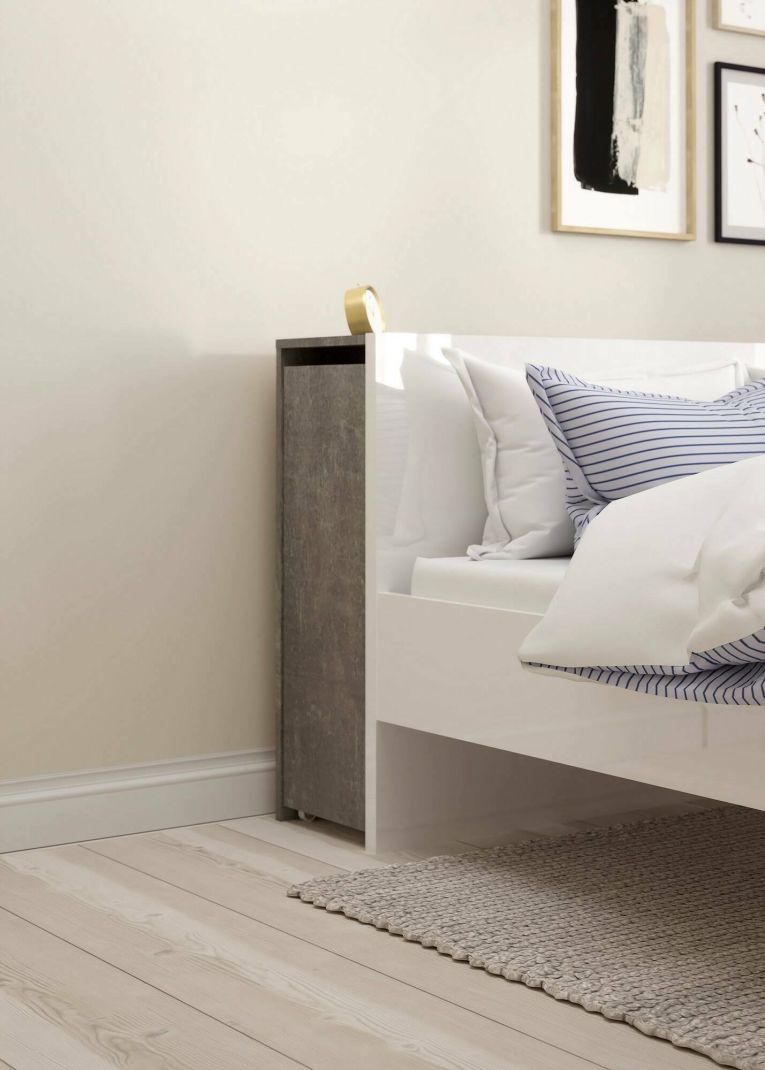 Comodino stretto cemento e bianco lucido 144x26x79h cm - Peridoto