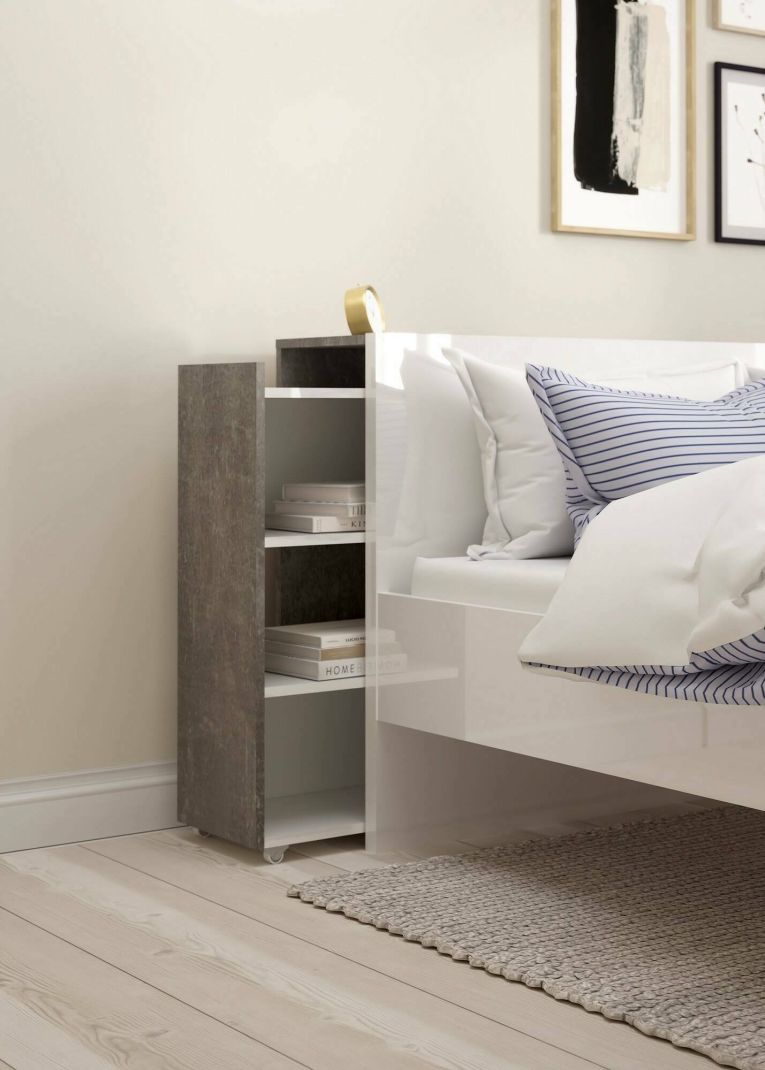 Comodino stretto cemento e bianco lucido 144x26x79h cm - Peridoto