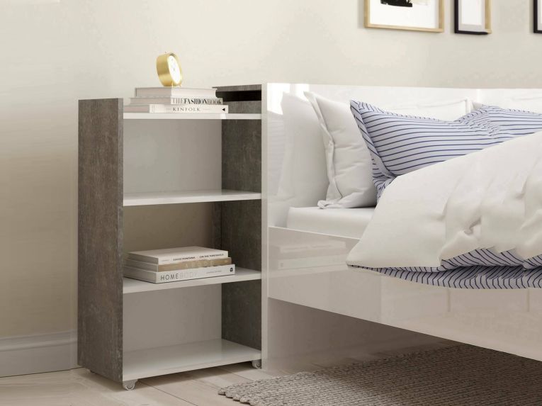 Comodino stretto cemento e bianco lucido 144x26x79h cm - Peridoto