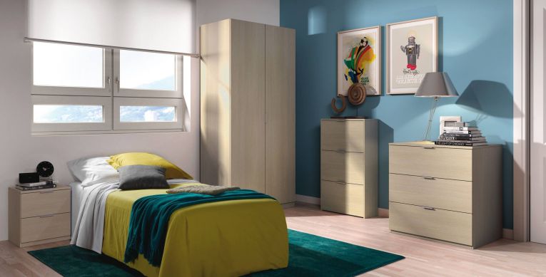 Comodino Syracuse, Comodino moderno a 2 cassetti, Tavolino da notte, Comò basso per camera da letto, 38x34h45 cm, Rovere