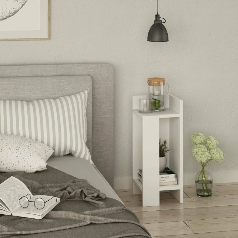 Comodino Taurus, Comò basso, Tavolino da notte, Comodino multifunzione, 25x27h60 cm, Bianco