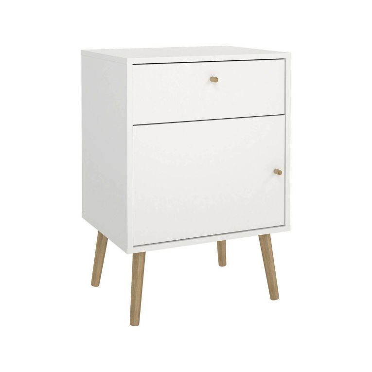 Comodino Theodora, Comò basso, Tavolino da notte, Mensola da letto, 39x50 h72 cm, Bianco