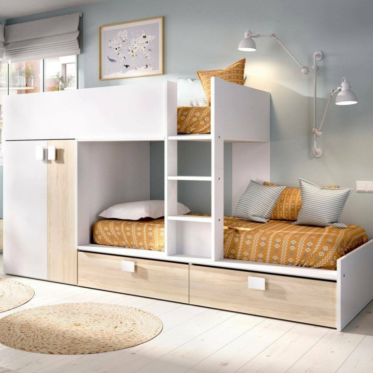 Composizione camera da letto Acerola, 275x108h150 cm, Bianco e Rovere