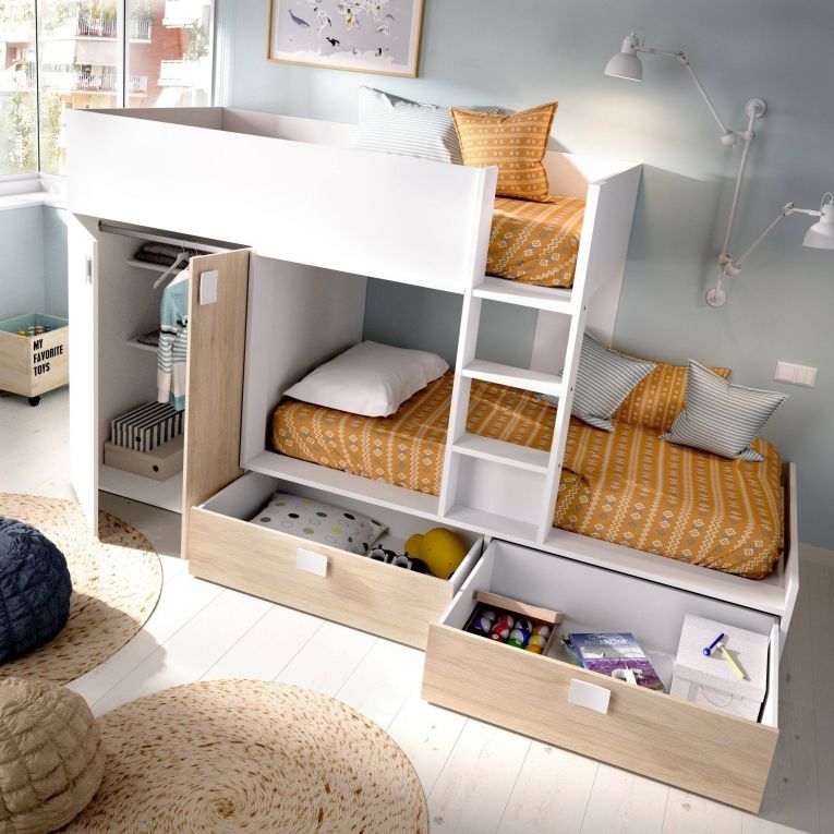 Composizione camera da letto Acerola, 275x108h150 cm, Bianco e Rovere